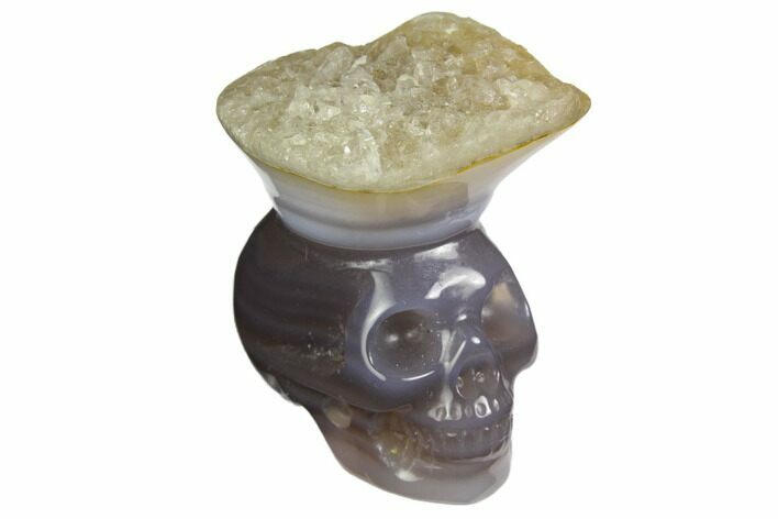 Polished Agate Skull with Quartz Crown #149540